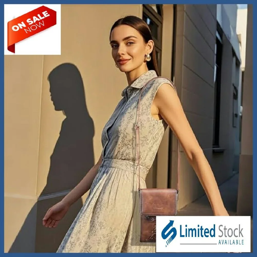 Small Vegan Leather Crossbody Phone Bag with Embossed Flower Design - Picture 6 of 8